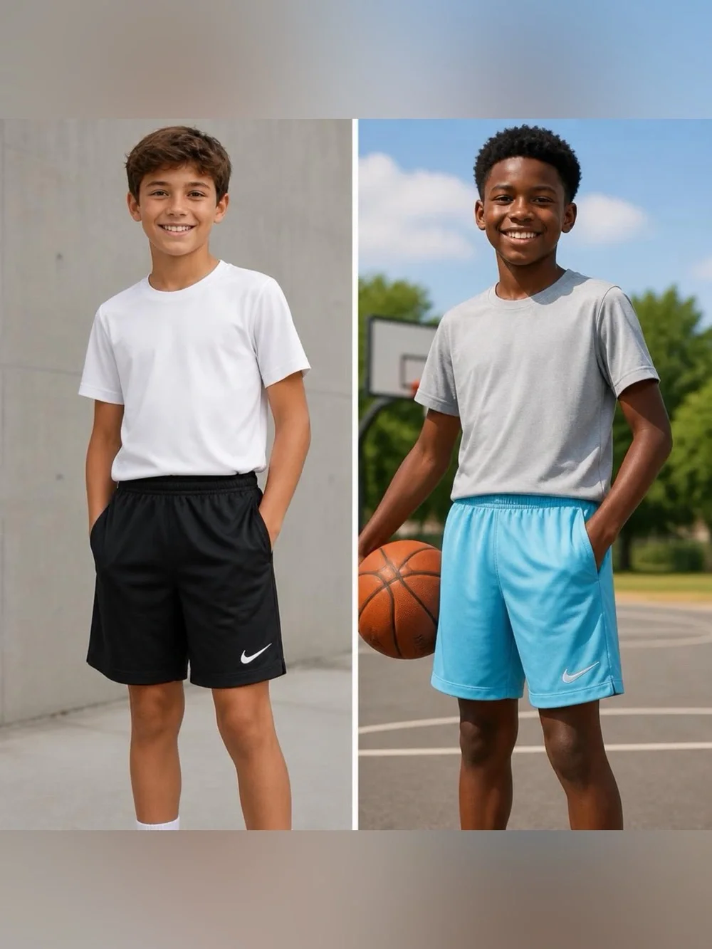 Nike Kids' Athletic Shorts in Black and Light Blue